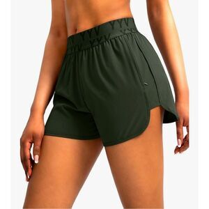 YYV Army Green Zipper Pockets Quick Dry Running Athletic Shorts Size L